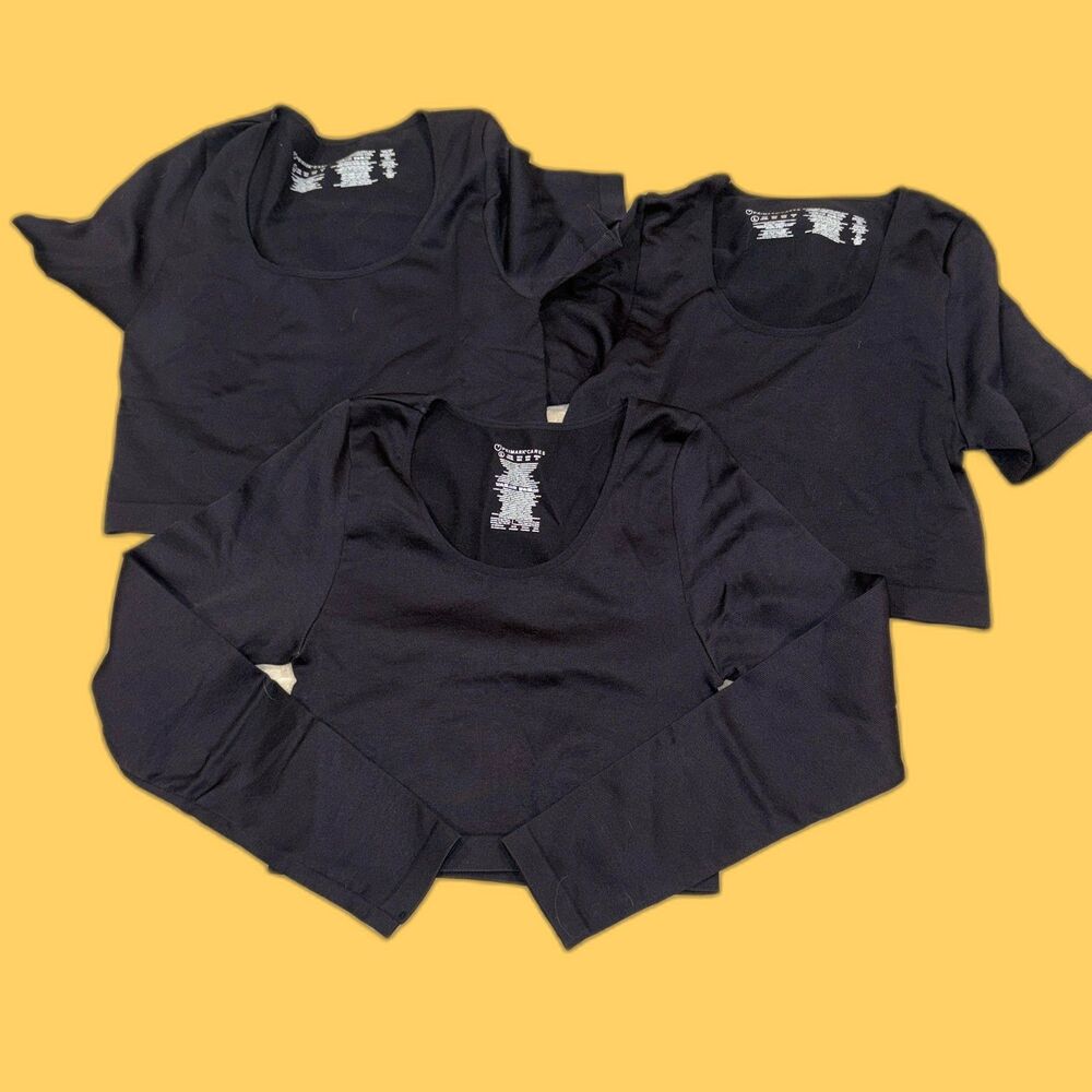 Primark Black Seamless Crop Top Bundle Long & Short Sleeve Size L